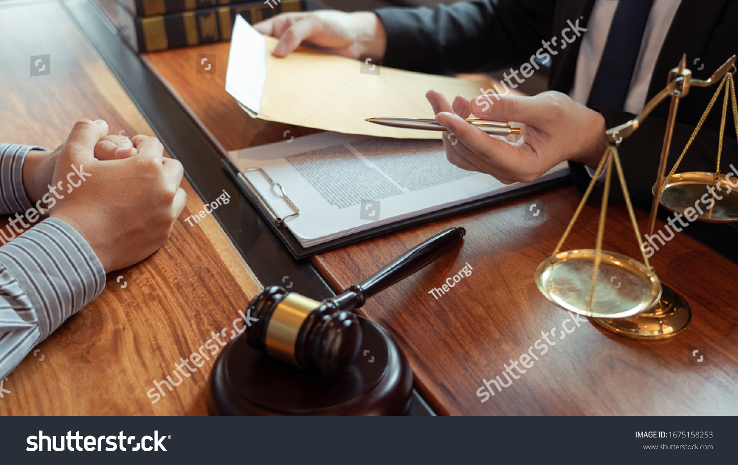 lawyer-working-with-client-discussing-contract-papers-with-brass-scale-about-legal-legislation